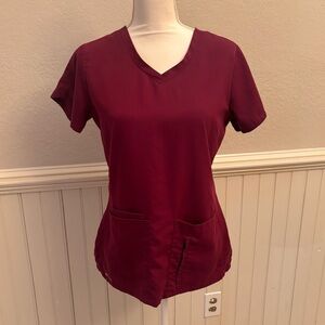 Grey's Anatomy V-Neck Maroon Short Sleeve Scrub  Top